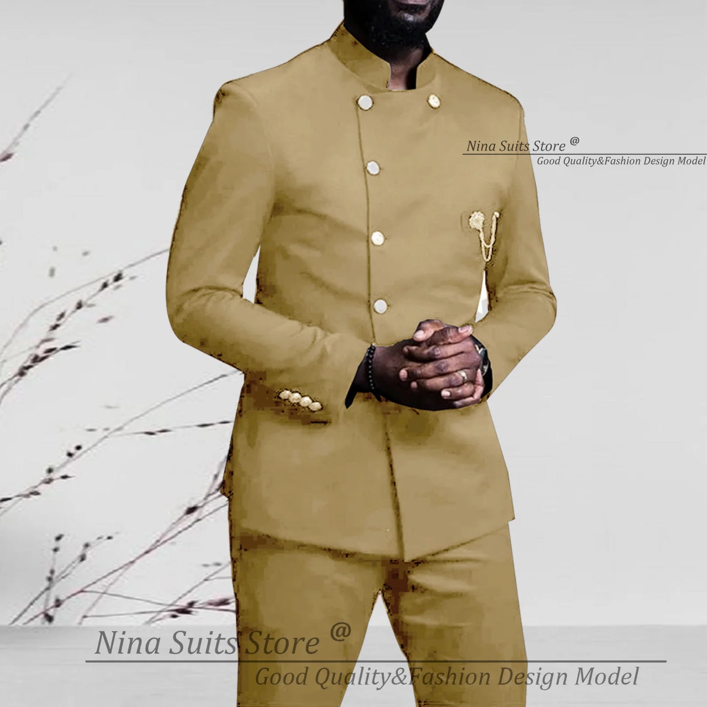 Nina Store 2025 Elegant African Style Men's Suit Stand Collar Royal Blue Blazer and Pants 2 Piece Casual Business Man Wear