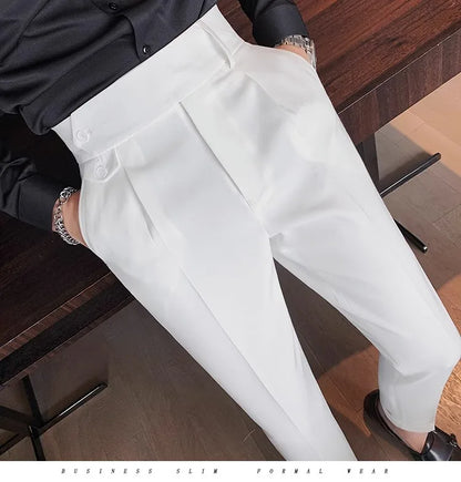 Korean Style Naples Suit Pants For Men Smart Casual High Waist Slim Fit Pencil Trousers Spring Summer Fashion Youth England Pant