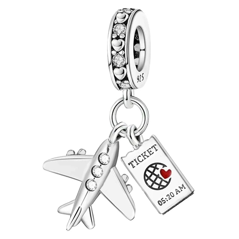 925 Sterling Silver Pink Luggage Rainbow Life Travel Charms Bead Diy Bracelet Bangle Making Gift Of High Quality Fine Jewelry