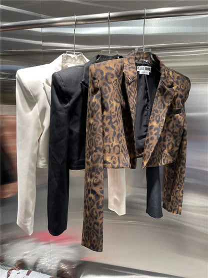 2025 Women Clothes Sexy Fashion Blazer Long Sleeve Suit Jacket Tunic Leopard Print Cropped Tops Y2k Coat Korean Ropa Mujer