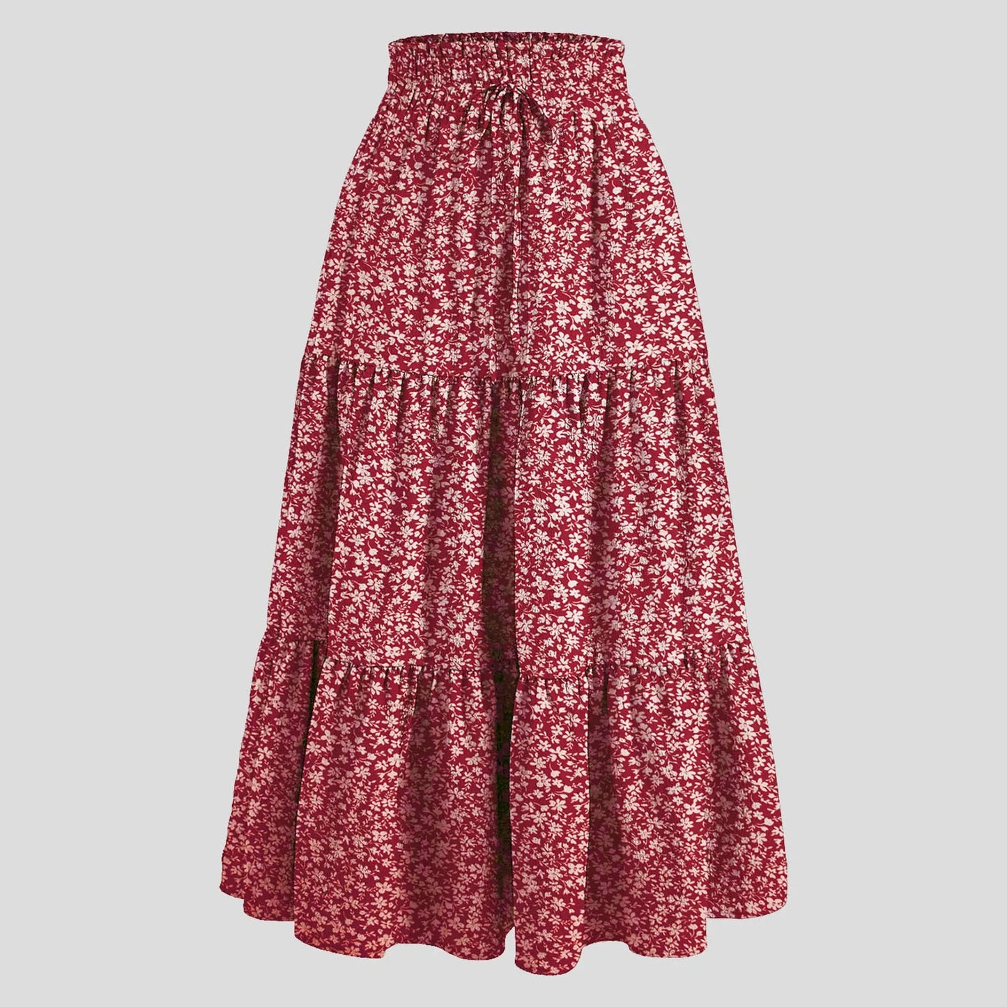 Women's Boho Floral Print Skirt Vintage High Waist Maxi Skirts Summer Casual Loose Beach Skirt Elegant Ladies Flowy Ruffle Skirt