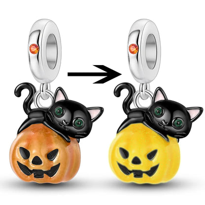 2025 New Halloween Charm Emit Light Bead 925 Sterling Silver Pumpkin Witch Skull Charm Fit Bracelet Pendant Women Jewelry Making