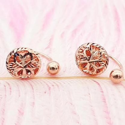 585 purple gold plated 14k rose gold round flower U-shaped earring for women elegant light luxury wedding jewelry for girlfriend