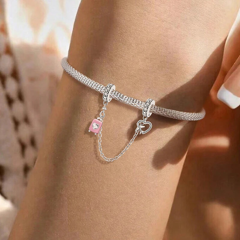 925 Sterling Silver Pink Luggage Rainbow Life Travel Charms Bead Diy Bracelet Bangle Making Gift Of High Quality Fine Jewelry