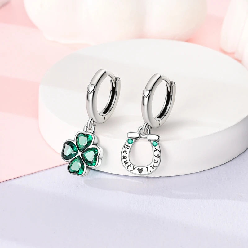 925 Sterling Silver Colorful Crystal Clover Hoop Earrings Stud Ear Wires For Women Wedding Engagement Girlfriend Birthday Gift