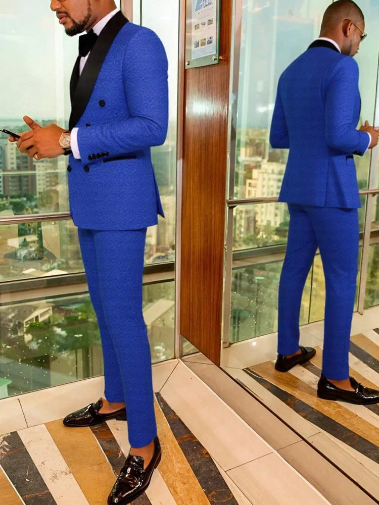 Men's two-piece slim-fitting floral tuxedo suit, paisley lapel single-button single-breasted suit jacket and pants set, suitable