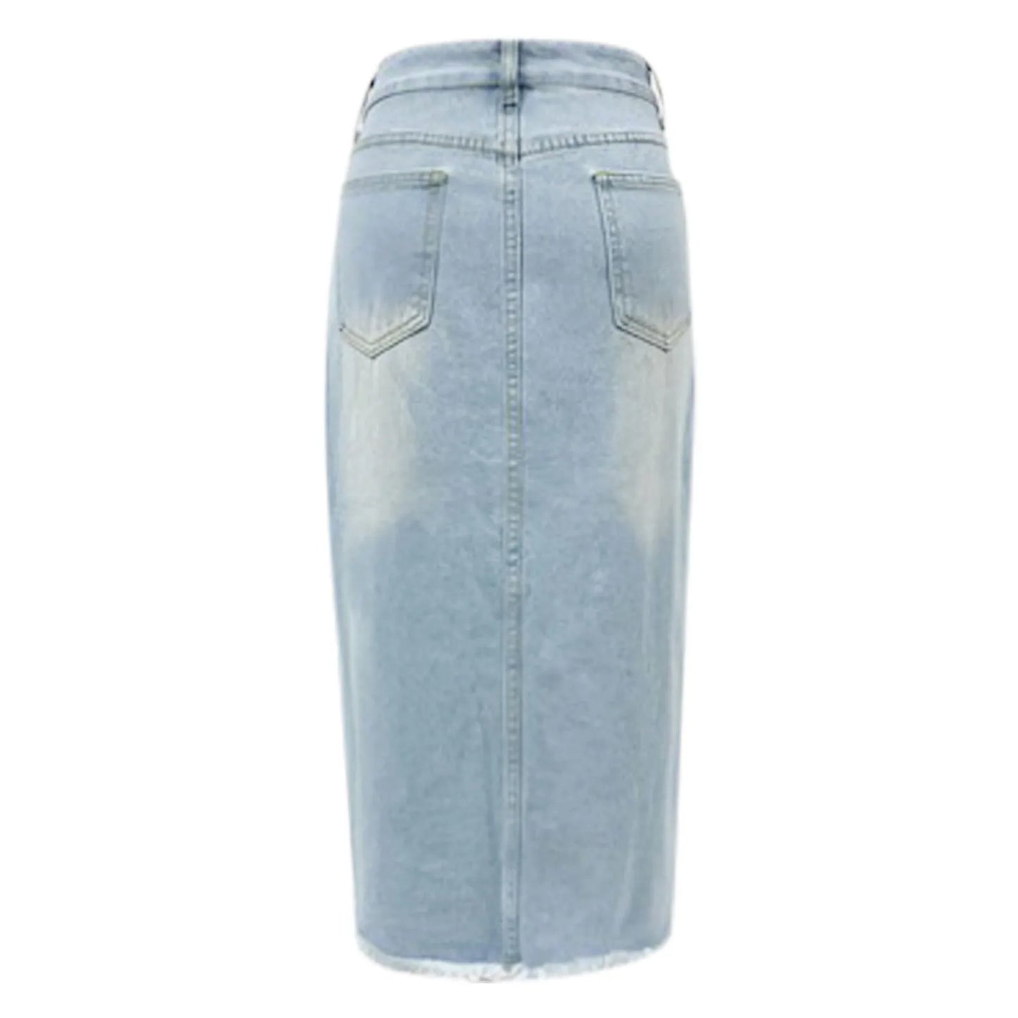Women Mid Length Jean Skirt With Pockets High Waist Front Split Bodycon Striaght Skirts Women's Washed Light Color Jean Skirt