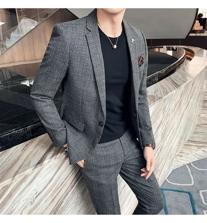 2025 Suit (Blazer+ Pants) Men's Fashion Hosts British Style Work Business Wedding Casual Art Style Elegant Gentleman Suit M-5XL