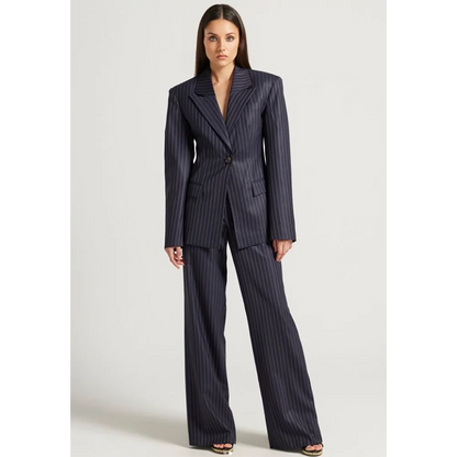 Tibetan Blue Stripe Single Button Women Pants Set High-end Female Two Pieces(Jacket+Trousers)أطقم بناطيل