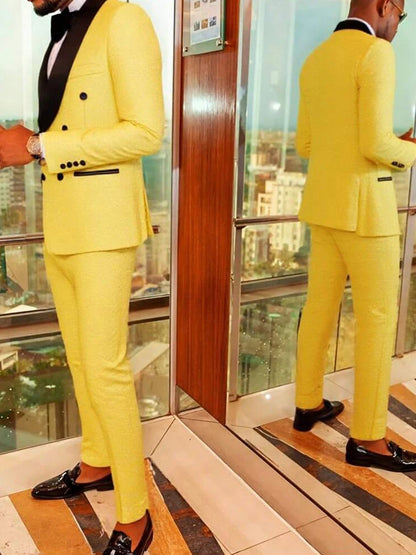 Men's two-piece slim-fitting floral tuxedo suit, paisley lapel single-button single-breasted suit jacket and pants set, suitable