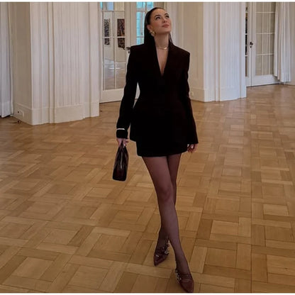 Elegant Black Slim Fit Blazer Jacket Women Retro Lapel Single Breasted Suit Jackets Female 2025 Chic Versatile Street Office