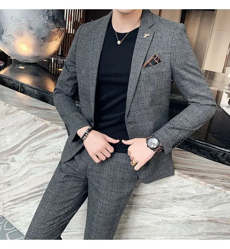 2025 Suit (Blazer+ Pants) Men's Fashion Hosts British Style Work Business Wedding Casual Art Style Elegant Gentleman Suit M-5XL