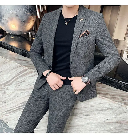 2025 Suit (Blazer+ Pants) Men's Fashion Hosts British Style Work Business Wedding Casual Art Style Elegant Gentleman Suit M-5XL