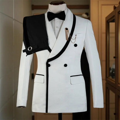Plaid Formal Wedding Suits for Men Double Breasted Groom Tuxedo 2 Pieces Slim Fit Set Shawl Lapel Suit Jacket with Pants