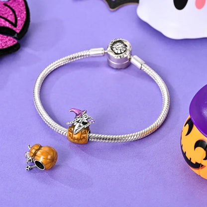 2025 New Halloween Charm Emit Light Bead 925 Sterling Silver Pumpkin Witch Skull Charm Fit Bracelet Pendant Women Jewelry Making