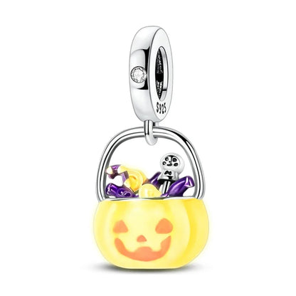 2025 New Halloween Charm Emit Light Bead 925 Sterling Silver Pumpkin Witch Skull Charm Fit Bracelet Pendant Women Jewelry Making