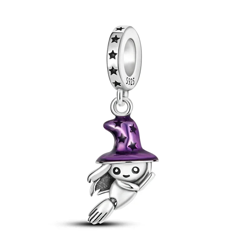 2025 New Halloween Charm Emit Light Bead 925 Sterling Silver Pumpkin Witch Skull Charm Fit Bracelet Pendant Women Jewelry Making