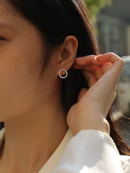 1pair Moissanite Earrings Open Circle Studs 925 Sterling Silver 18K Gold Plated Elegant Jewelry Comes with GRA Certificate