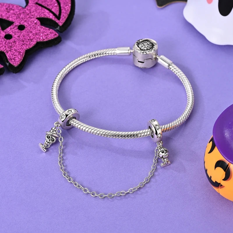 2025 New Halloween Charm Emit Light Bead 925 Sterling Silver Pumpkin Witch Skull Charm Fit Bracelet Pendant Women Jewelry Making
