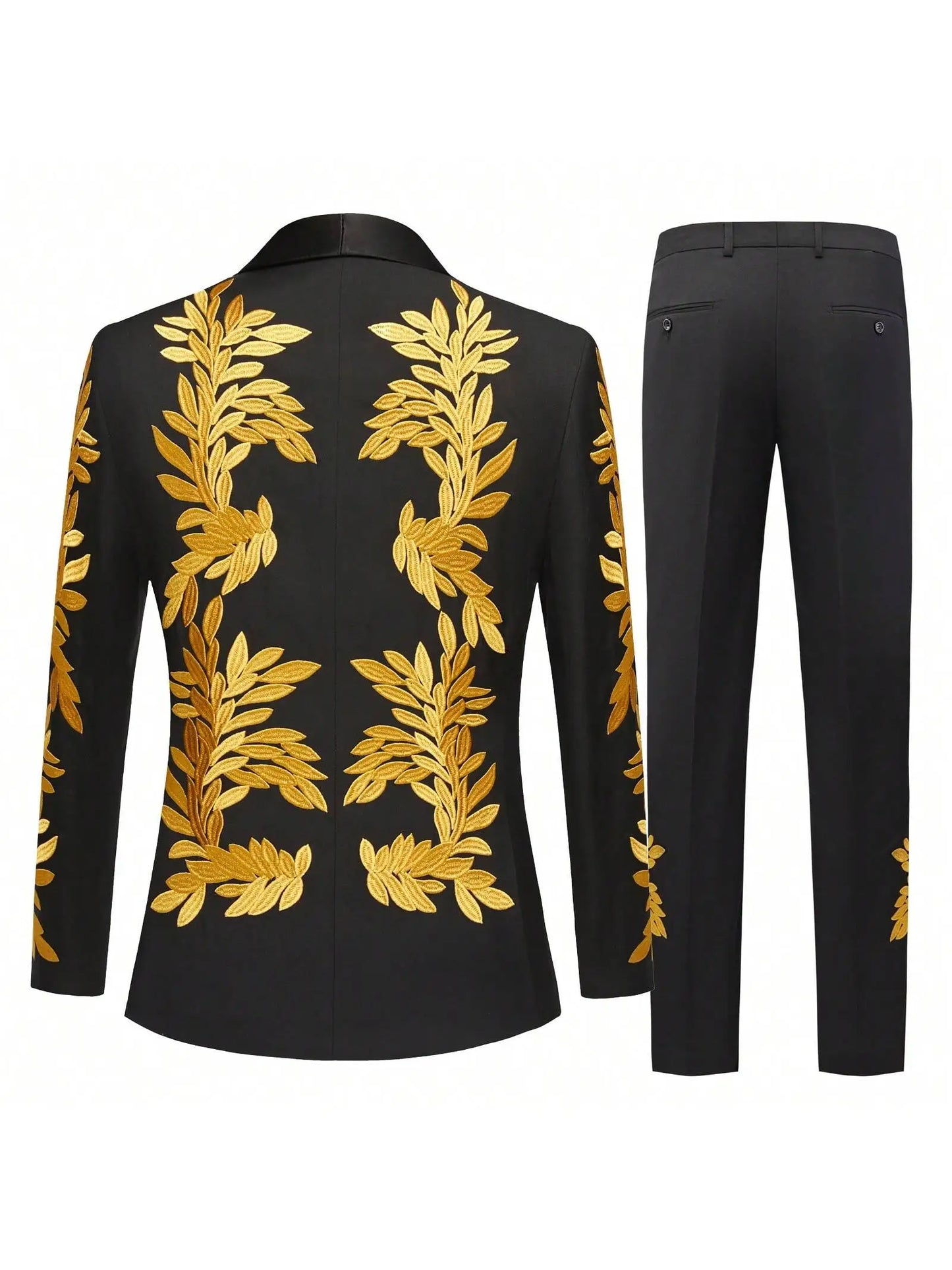 Men's floral embroidery slim-fitting single-button two-piece suit, suitable for parties, evening events, weddings, banquets, and