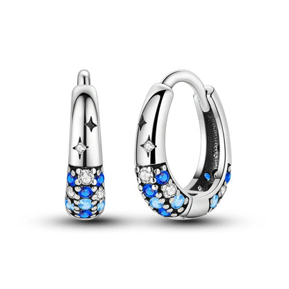925 Sterling Silver Colorful Crystal Clover Hoop Earrings Stud Ear Wires For Women Wedding Engagement Girlfriend Birthday Gift