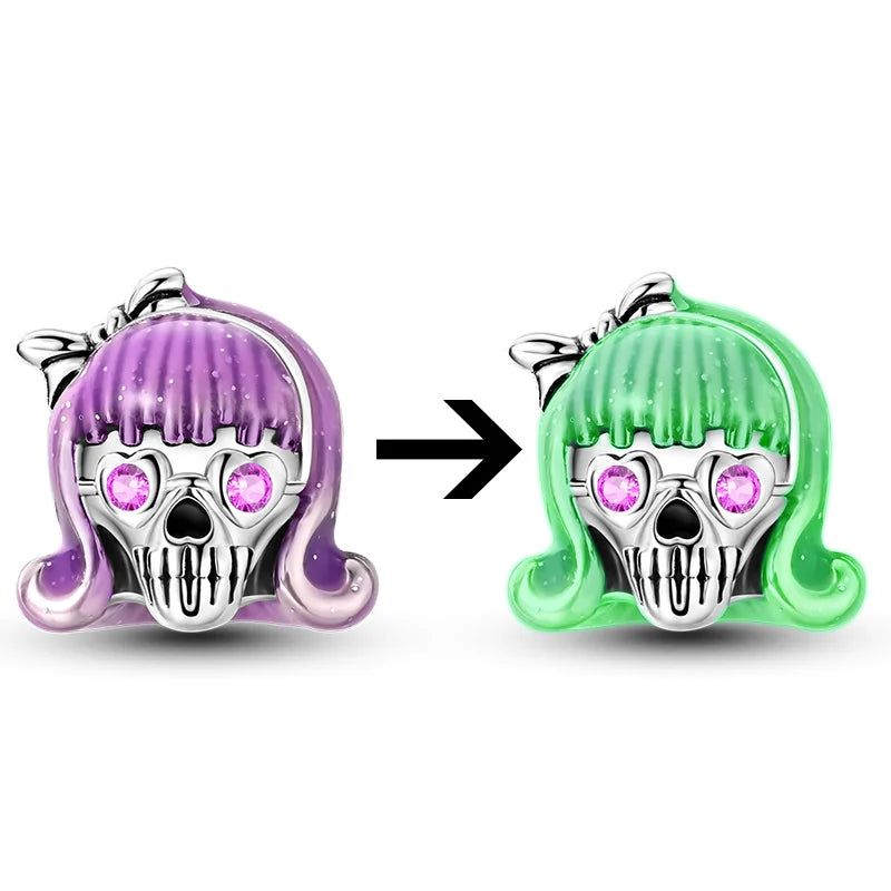 2025 New Halloween Charm Emit Light Bead 925 Sterling Silver Pumpkin Witch Skull Charm Fit Bracelet Pendant Women Jewelry Making