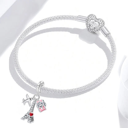 925 Sterling Silver Pink Luggage Rainbow Life Travel Charms Bead Diy Bracelet Bangle Making Gift Of High Quality Fine Jewelry