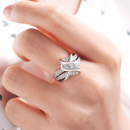 Newshe 925 Silver Engagement Rings for Women Unique Knot Brilliant AAAAA Cubic Zircon Statement Ring
