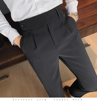 Korean Style Naples Suit Pants For Men Smart Casual High Waist Slim Fit Pencil Trousers Spring Summer Fashion Youth England Pant