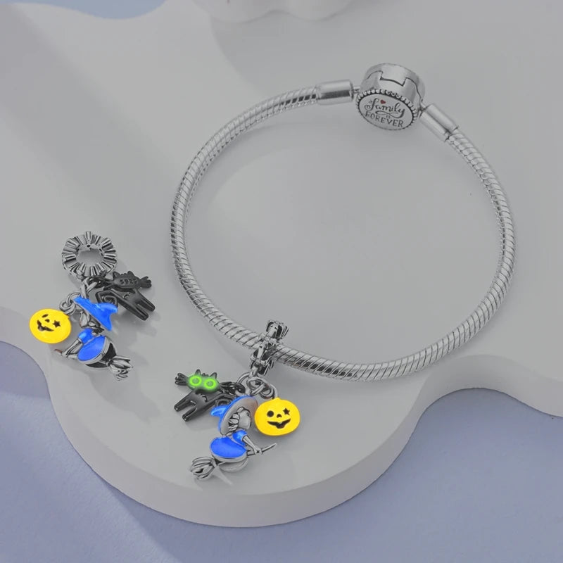 2025 New Halloween Charm Emit Light Bead 925 Sterling Silver Pumpkin Witch Skull Charm Fit Bracelet Pendant Women Jewelry Making