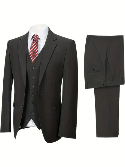 Men's Suits 3pcs Mens Business Suit Notch Lapel Blazer Formal Wedding Groom Pants Tux Vest Tuxedos (Blazer+vest+Pants)