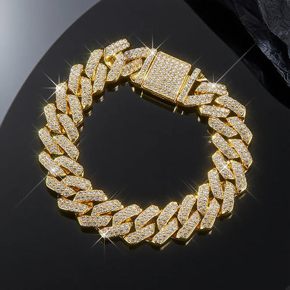 Fashion Hip Hop Square 14MM Cuban Link Necklace Men Gold Color Women Rhinestone Iced Out Cuban Chain Punk Jewelry Necklaces Gift