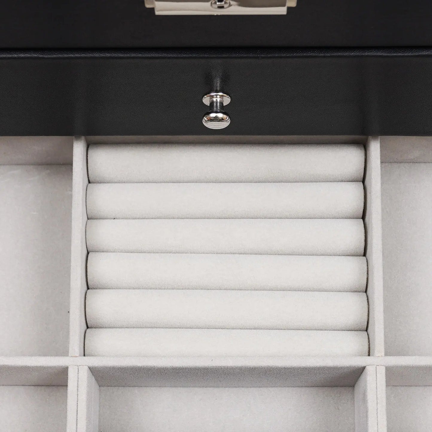 Bymaocar Black 3-Tier Drawer Jewelry Box, 12-Slot Watch Organizer W/ PU Leather & Metal Clasp, Eyeglass & Sunglass Storage Case