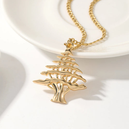 Lebanon Necklace Gold Islamic Jewelry Original Life Tree Pine Tree Medal Personalized 18K Gold Plated Family Tree Gift For Her