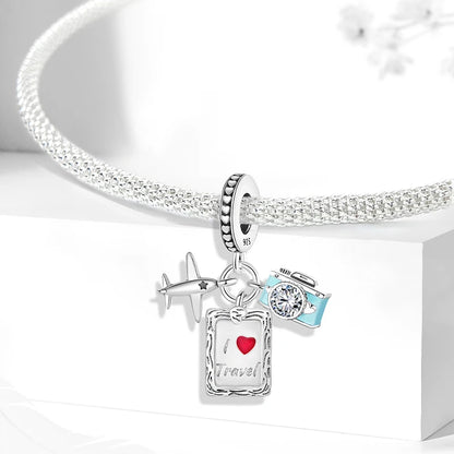 925 Sterling Silver Pink Luggage Rainbow Life Travel Charms Bead Diy Bracelet Bangle Making Gift Of High Quality Fine Jewelry