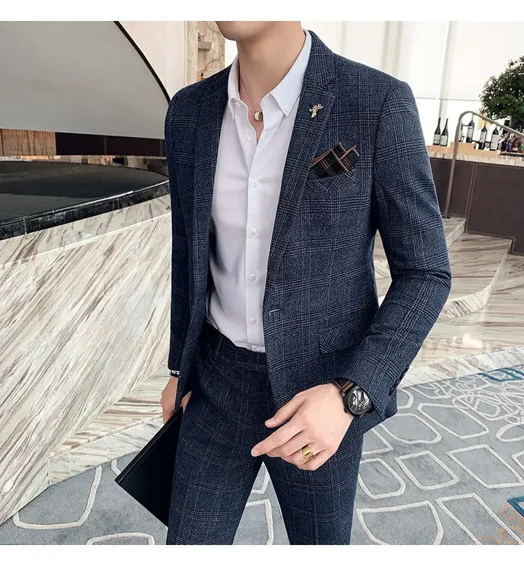2025 Suit (Blazer+ Pants) Men's Fashion Hosts British Style Work Business Wedding Casual Art Style Elegant Gentleman Suit M-5XL