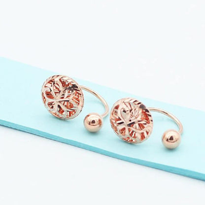 585 purple gold plated 14k rose gold round flower U-shaped earring for women elegant light luxury wedding jewelry for girlfriend