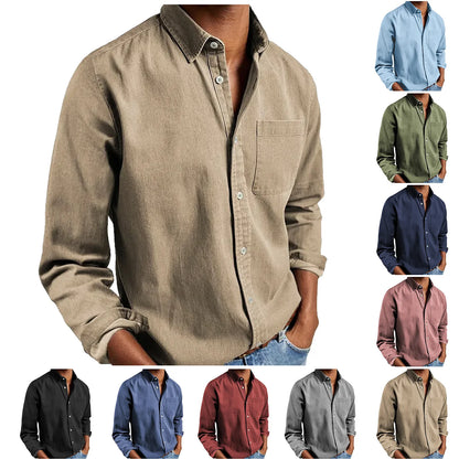 Mens Casual Business Shirt Regular Fit Button Down Long Sleeve Shirts Solid Color Oversized Basic Business Shirt For Men Camisas