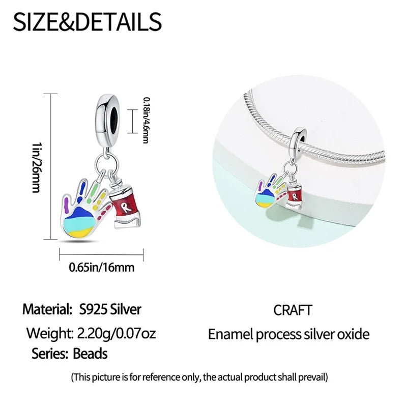 925 Sterling Silver Artist Brush Tools Color Palette Oil Painting Charms Beads Fit Qikaola Original Bracelets DIY Jewelry Gifts