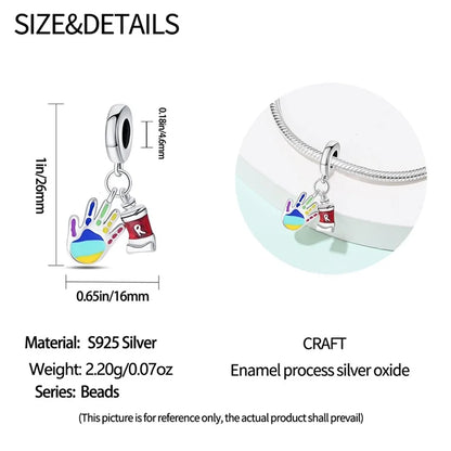 925 Sterling Silver Artist Brush Tools Color Palette Oil Painting Charms Beads Fit Qikaola Original Bracelets DIY Jewelry Gifts