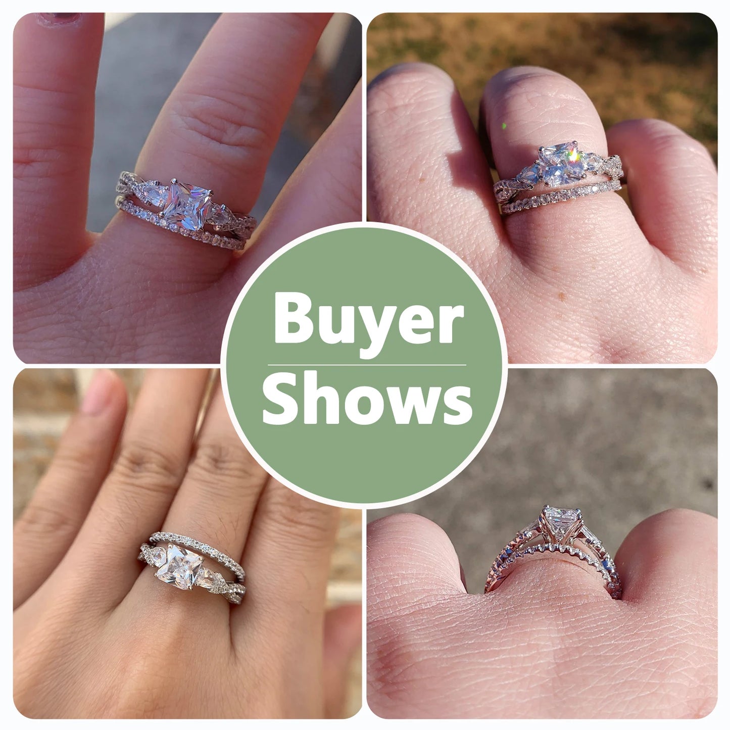 Newshe 2 Pcs Wedding Ring Set 925 Sterling Silver 1.7 Ct Princess Pear Cut AAAAA CZ Engagement Rings for Women Trendy Jewelry