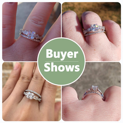 Newshe 2 Pcs Wedding Ring Set 925 Sterling Silver 1.7 Ct Princess Pear Cut AAAAA CZ Engagement Rings for Women Trendy Jewelry