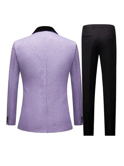 Men's three-piece floral jacquard slim-fitting suit set, including paisley pattern suit jacket, vest, and pants, suitable for ba