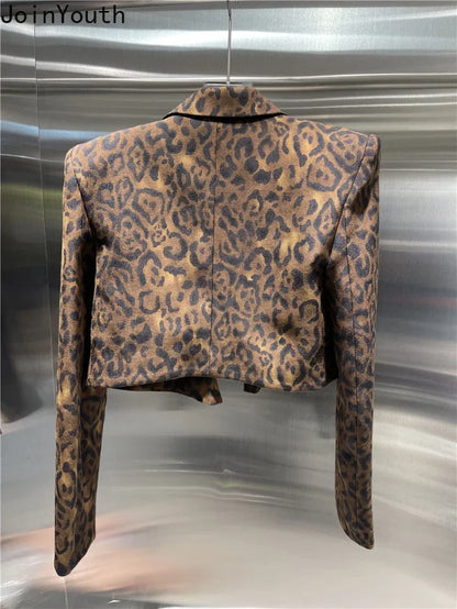 2025 Women Clothes Sexy Fashion Blazer Long Sleeve Suit Jacket Tunic Leopard Print Cropped Tops Y2k Coat Korean Ropa Mujer