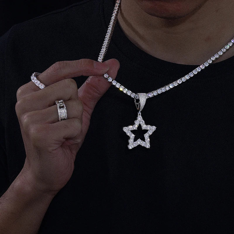 925 Sterling Silver Fashion Personality Hollow Star Pendant Necklaces D Color VVS Moissanite Bling Hip Hop Iced Out Jewelry Gift