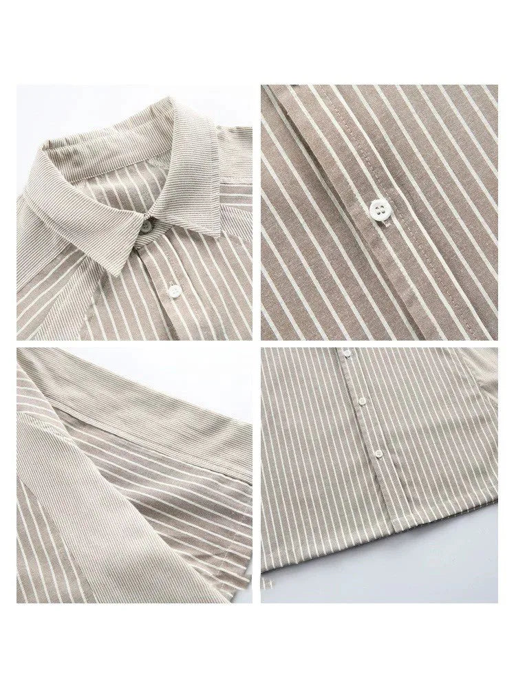 Short sleeved loose contrasting color splicing vertical stripe American casual suit