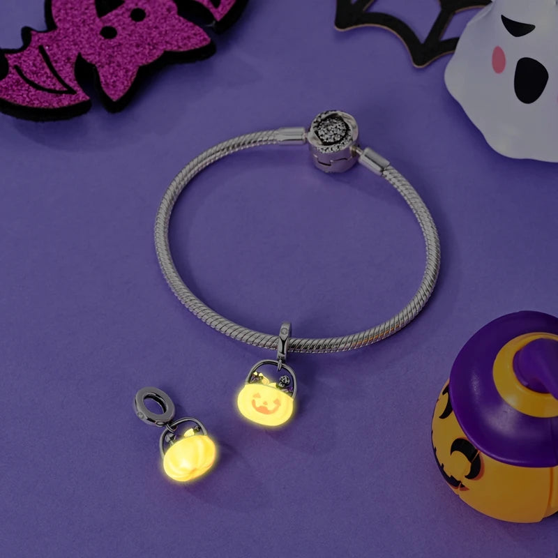 2025 New Halloween Charm Emit Light Bead 925 Sterling Silver Pumpkin Witch Skull Charm Fit Bracelet Pendant Women Jewelry Making