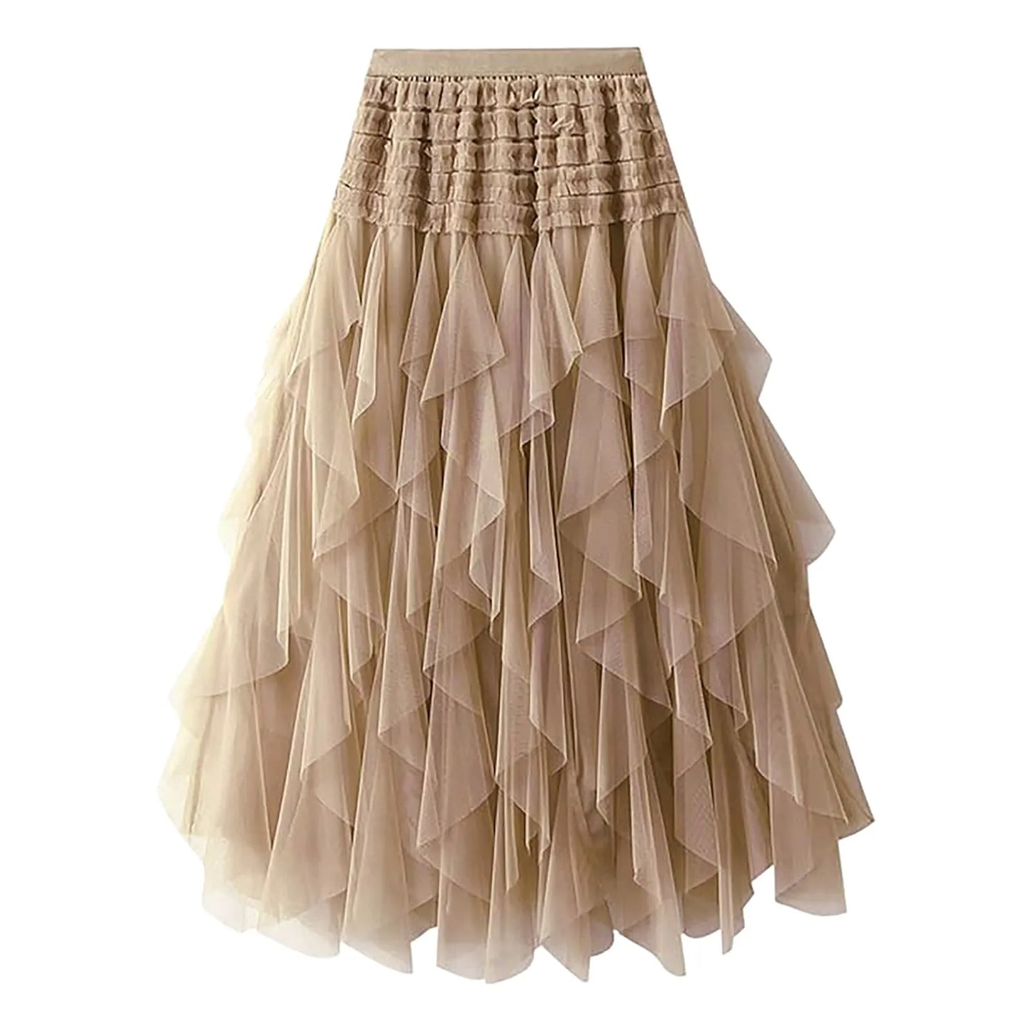 Tulle Skirts For Women High Elastic Waist Multi Layered Tulle Mesh Patchwork Long Fairy Skirt Plain Big Swing A Line Skirts
