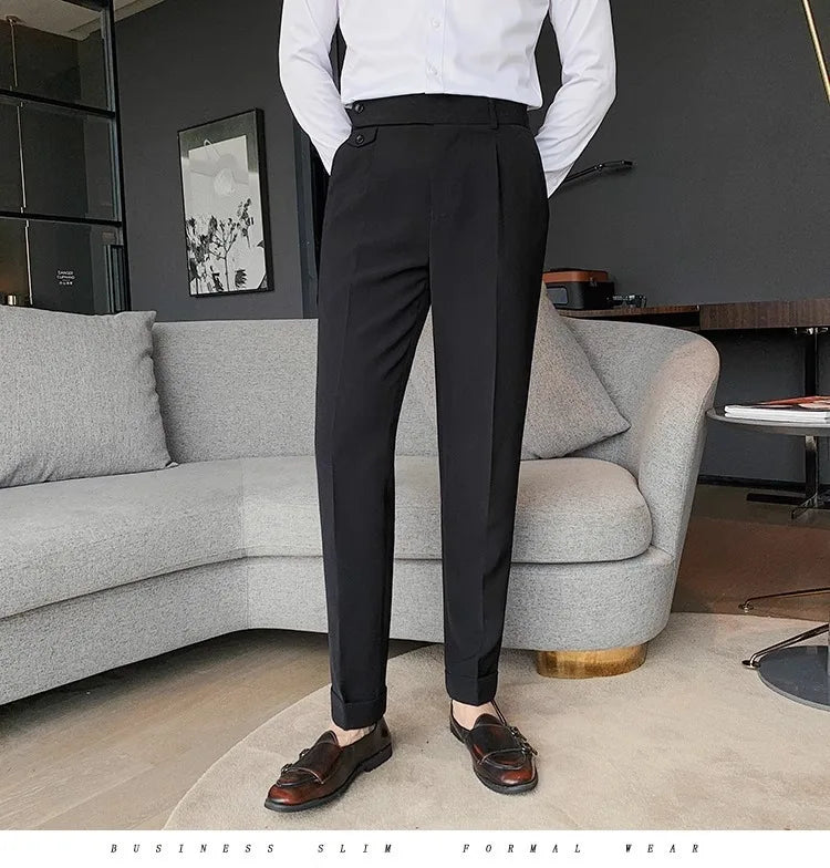 Korean Style Naples Suit Pants For Men Smart Casual High Waist Slim Fit Pencil Trousers Spring Summer Fashion Youth England Pant