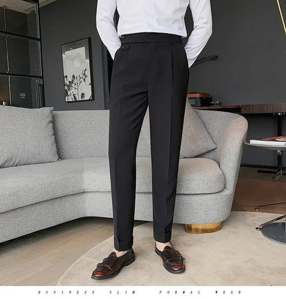 Korean Style Naples Suit Pants For Men Smart Casual High Waist Slim Fit Pencil Trousers Spring Summer Fashion Youth England Pant